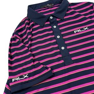RLX Ralph Lauren Performance Polo Shirt Mens XL‎ Multicolor Striped Stretch